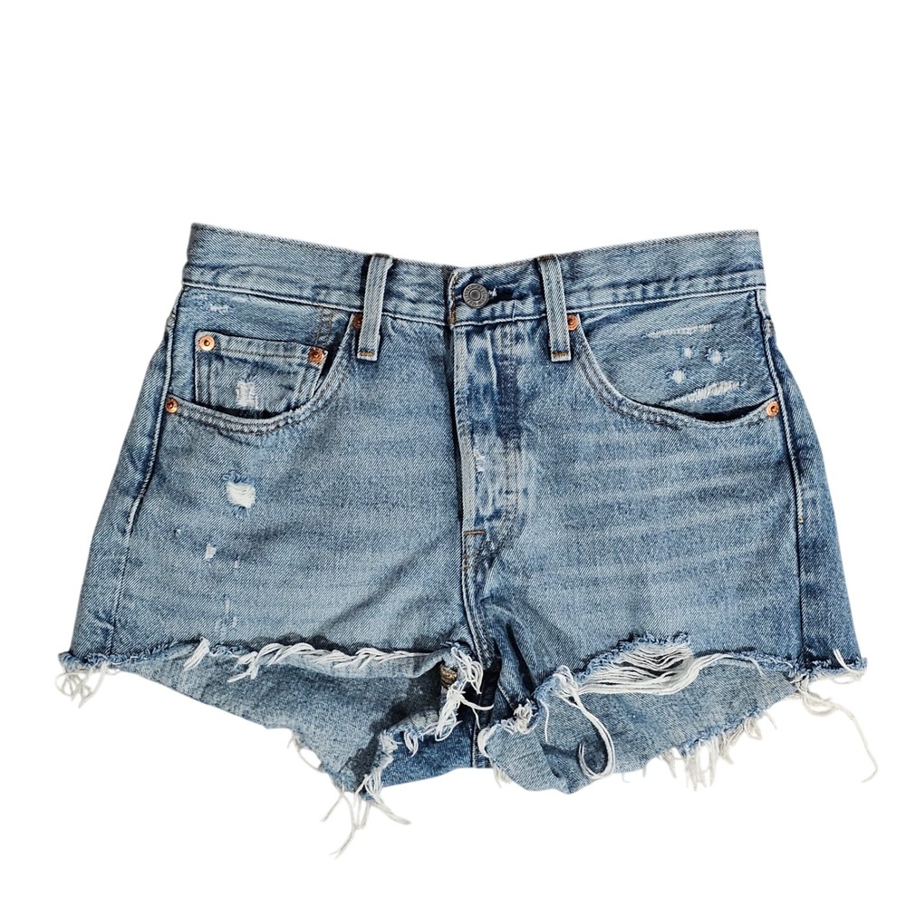 Levi's 501 Women 26 Blue Premium Big E‎ Distressed Denim Cut Off Shorts